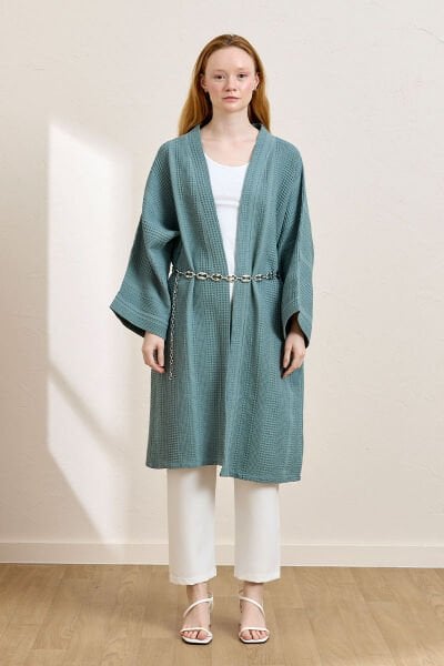 Mint Yeşili Waffle Uzun Kimono