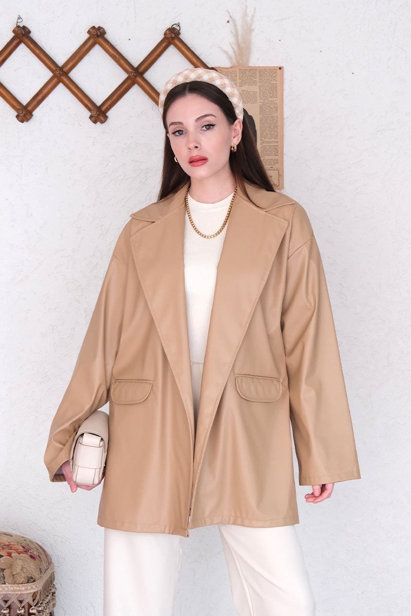 Krem Deri Ceket