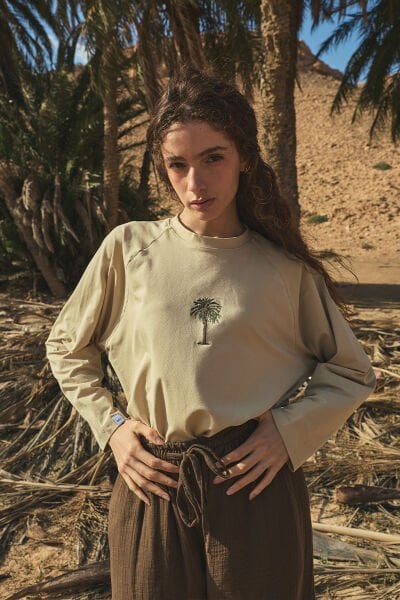Bej Palmiye Nakışlı Süprem Reglan Kol  Body
