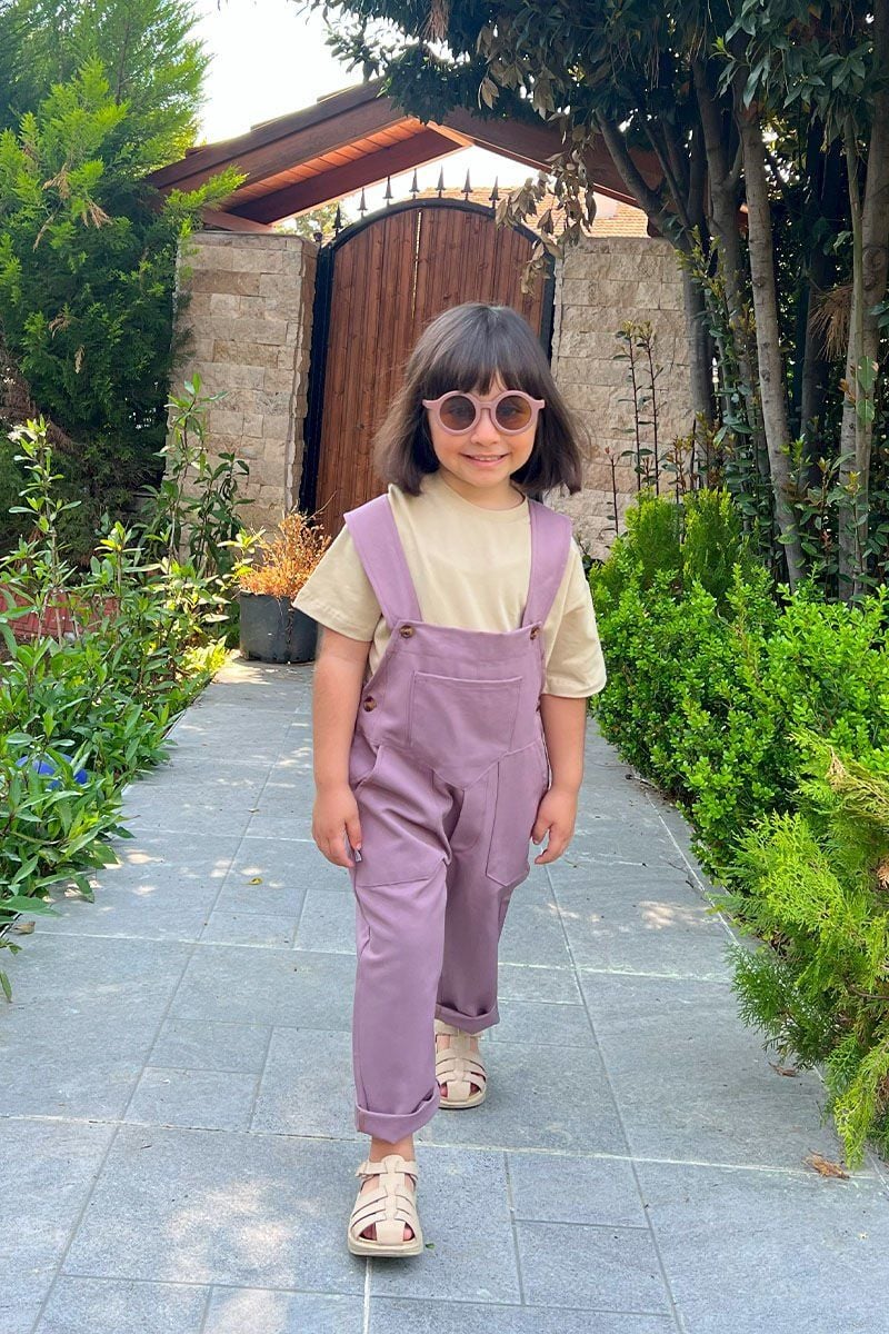 Soft Lila Duck Keten Salopet Çocuk Tulum & Bej Çocuk Body