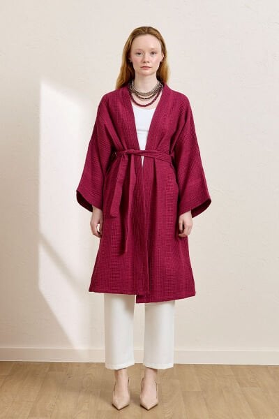 Mürdüm Waffle Uzun Kimono