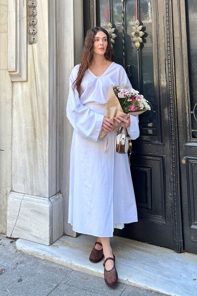 Beyaz Organik Keten  Anvelop Etek