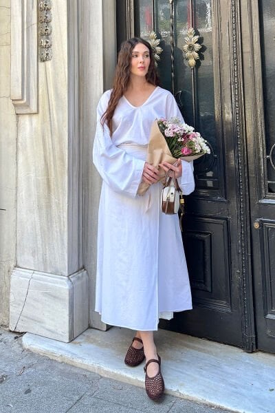 Beyaz Organik Keten  Anvelop Etek