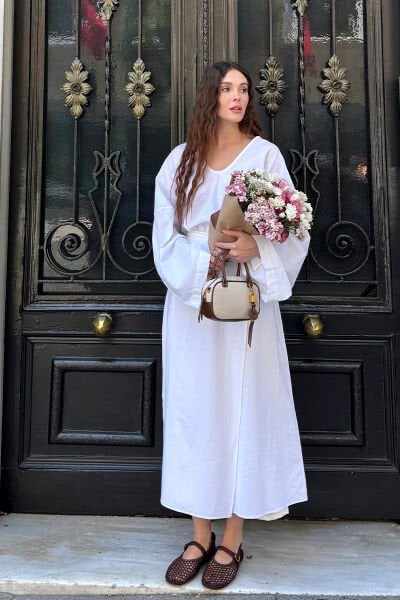 Beyaz Organik Keten  Anvelop Etek