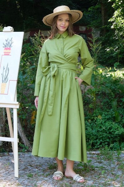 Fıstık Yeşili Bağlamalı Gömlek