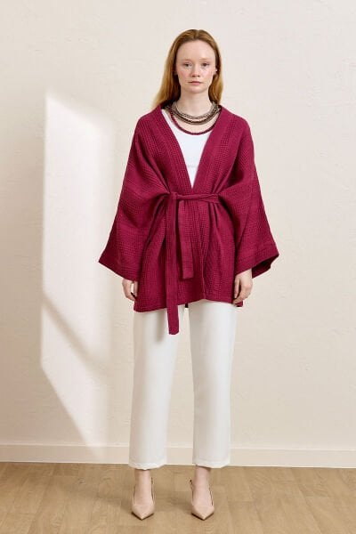 Mürdüm Waffle Kısa Kimono