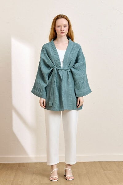 Mint Yeşili Waffle Kısa Kimono