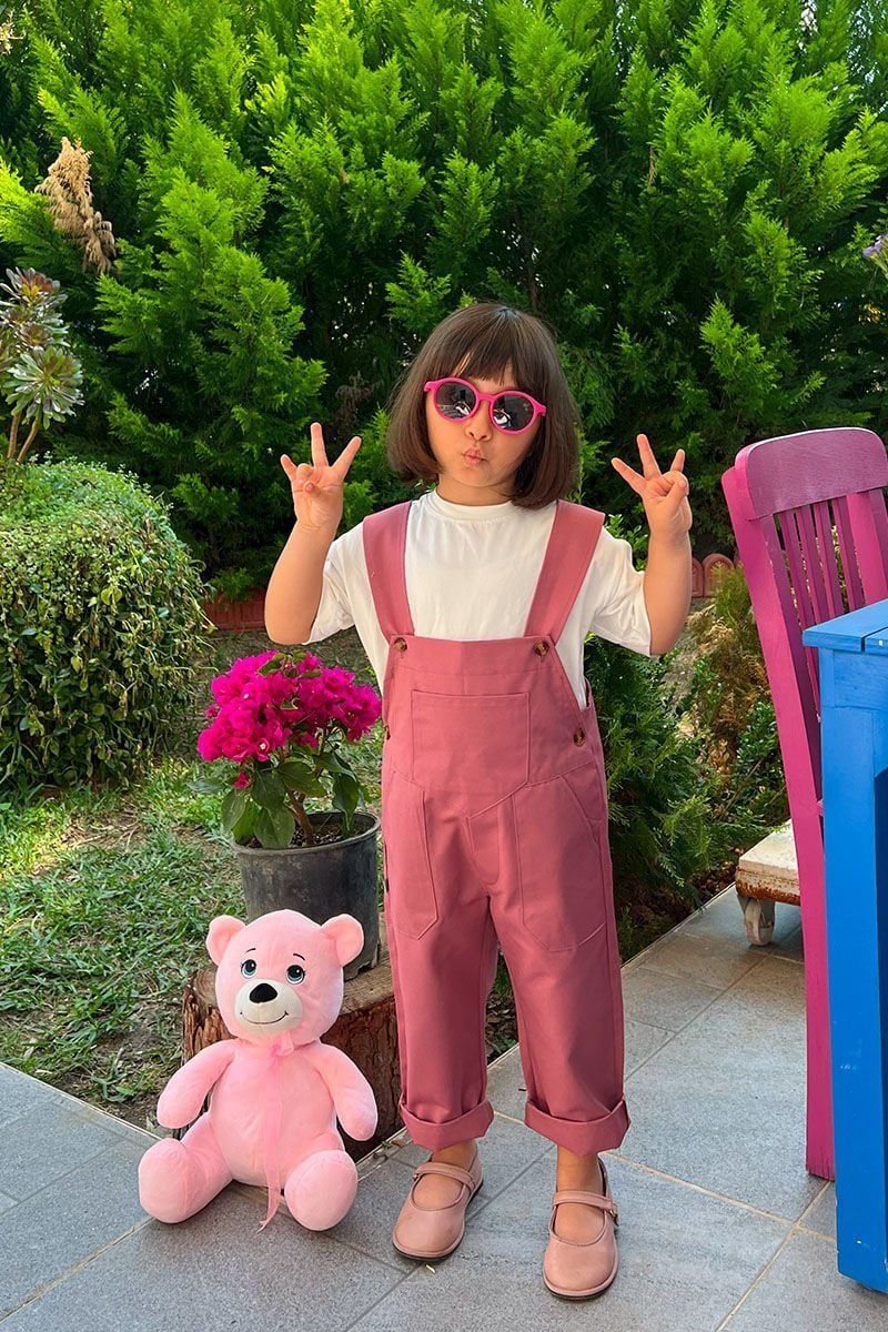 Gül Kurusu Duck Keten Salopet Çocuk Tulum & Ekru Çocuk Body