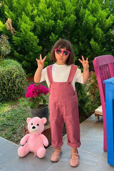 Gül Kurusu Duck Keten Salopet Çocuk Tulum & Ekru Çocuk Body
