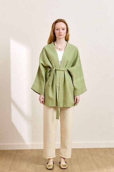 Fıstık Yeşili Waffle Kısa Kimono