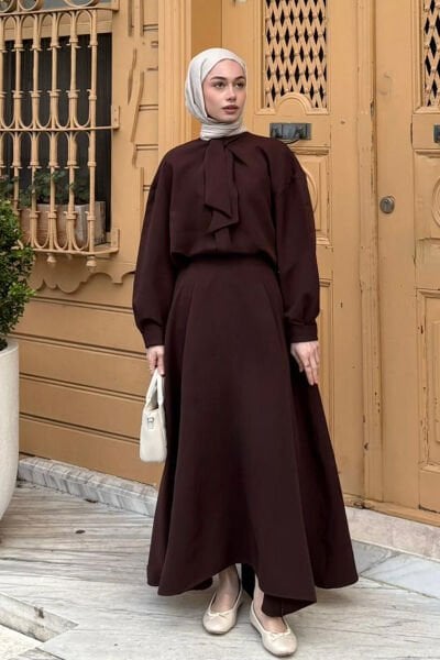 Acı Kahve Krep İki Pileli Etek