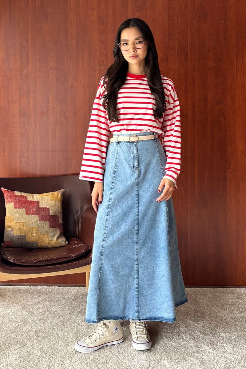 Buz Mavisi Kot Kloş Etek