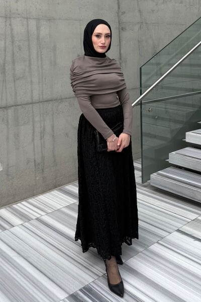 Siyah Dantelli Balon Etek