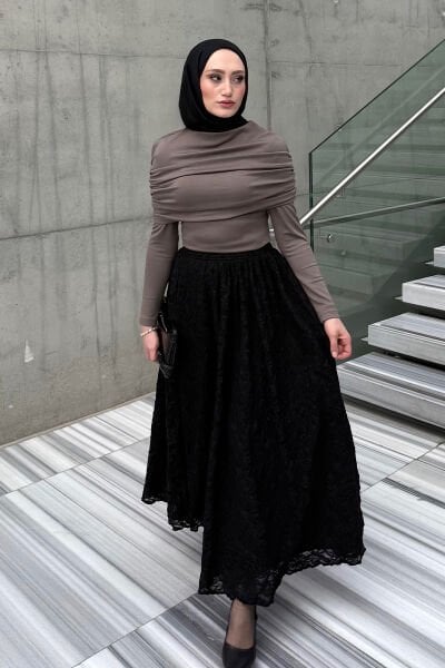 Siyah Dantelli Balon Etek