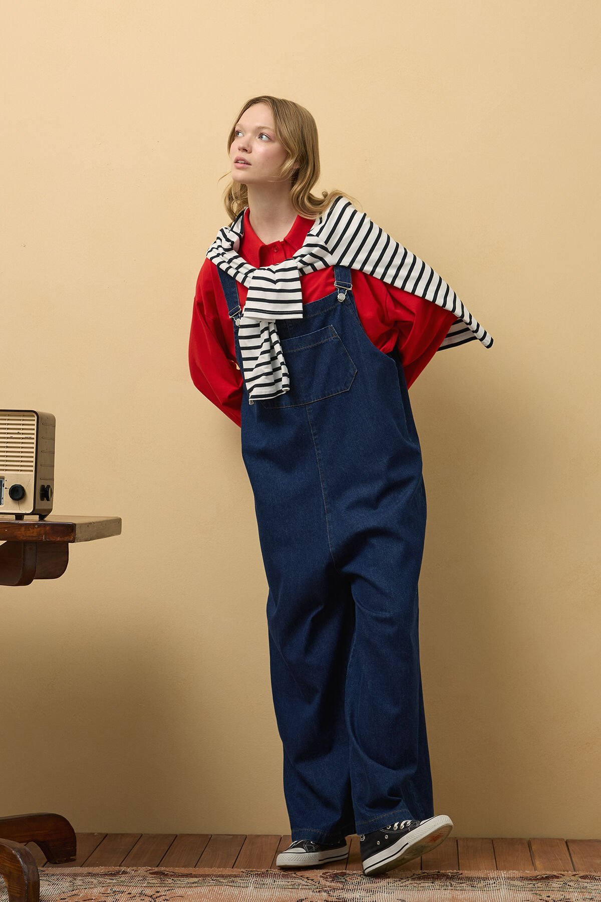 Kırmızı Süprem Polo Yaka Body & Kot Salopet Tulum