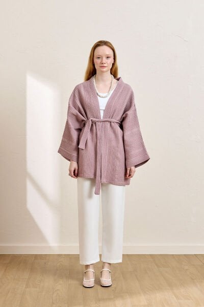 Lila Waffle Kısa Kimono
