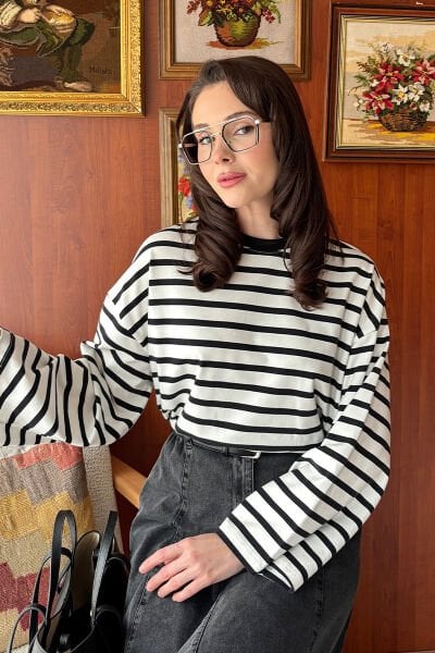 Siyah Çizgili Body & Antrasit Kot Kloş Etek Takım