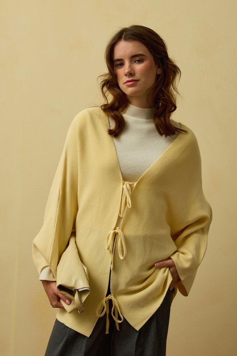 Tereyağ Sarısı 3 Fiyonklu Triko Ceket