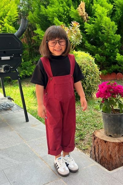 Bordo Duck Keten Salopet Çocuk Tulum & Siyah Çocuk Body