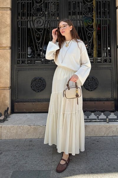 Ekru Çapraz Kat Etek