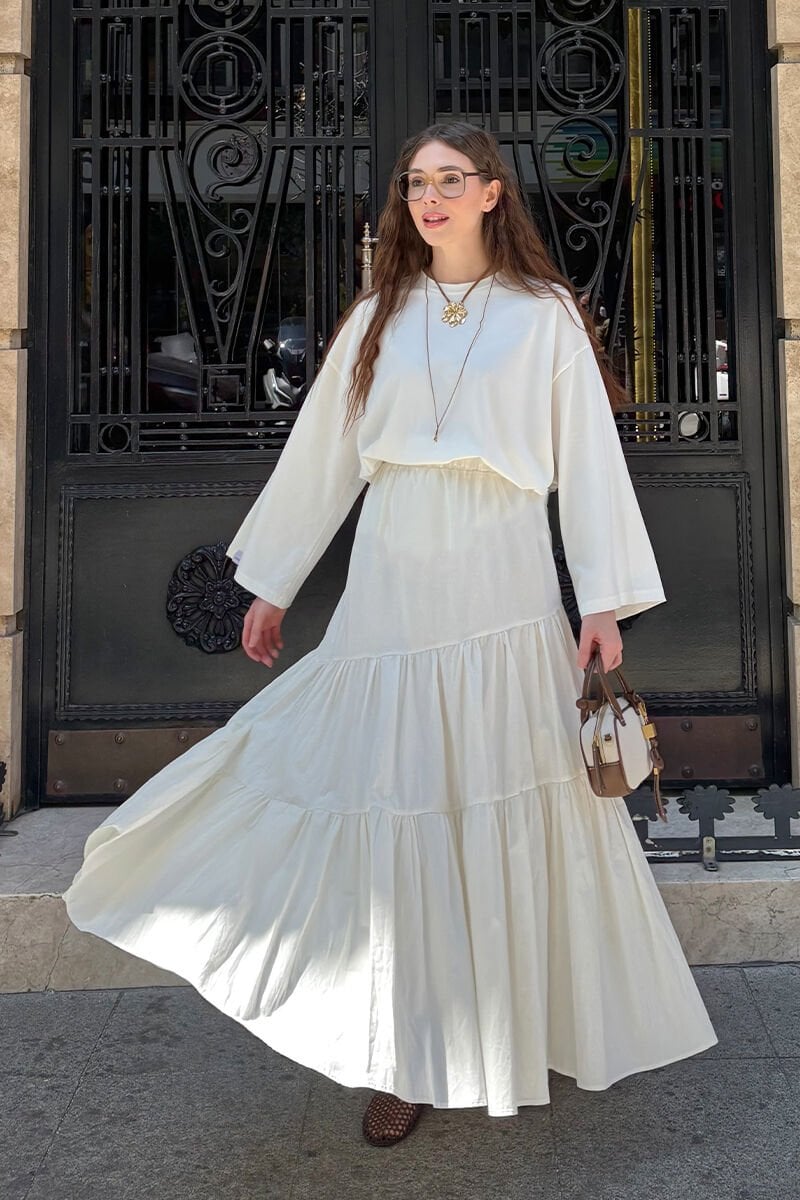 Ekru Çapraz Kat Etek