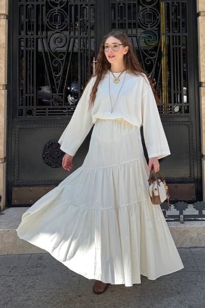 Ekru Çapraz Kat Etek