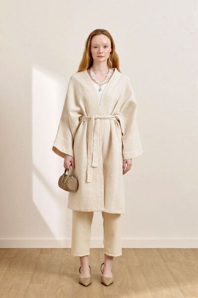 Krem Waffle Uzun Kimono