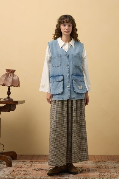 Buz Mavisi Kargo Cepli Kot Yelek