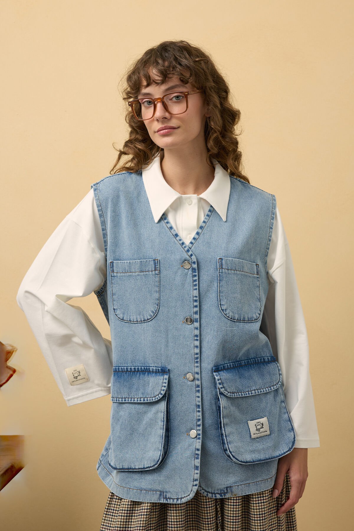 Buz Mavisi Kargo Cepli Kot Yelek