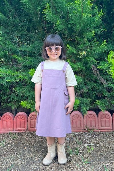 Soft Lila Duck Keten Çocuk Etekli Salopet