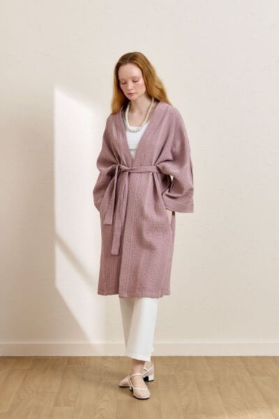 Lila Waffle Uzun Kimono