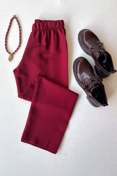 Bordo Krep Boru Paça Pantolon