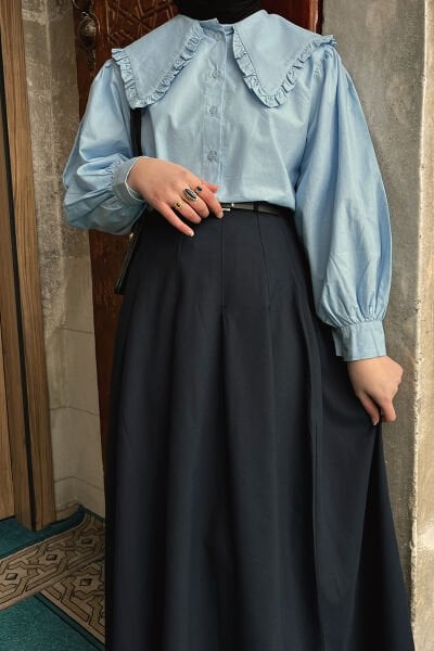 Lacivert Koton Parçalı Etek