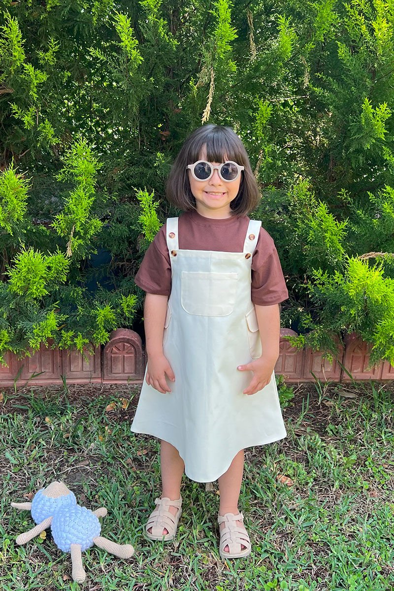 Tereyağ Sarısı Duck Keten Çocuk Etekli Salopet