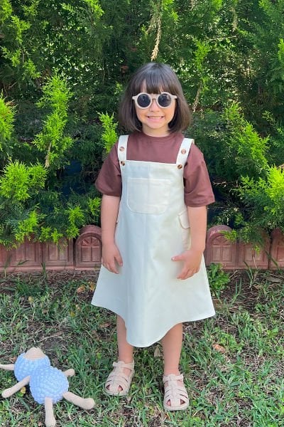 Tereyağ Sarısı Duck Keten Çocuk Etekli Salopet