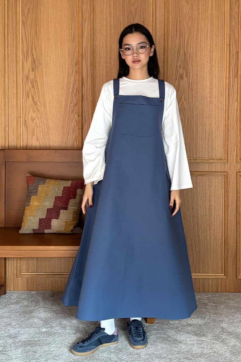 İndigo Keten Etekli Salopet