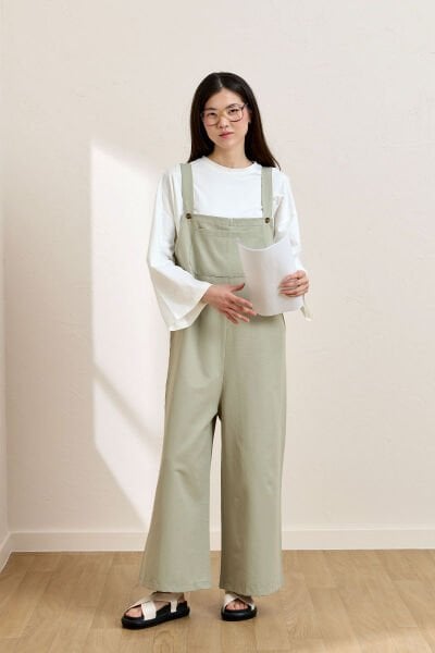 Küf Yeşili Keten Salopet Tulum