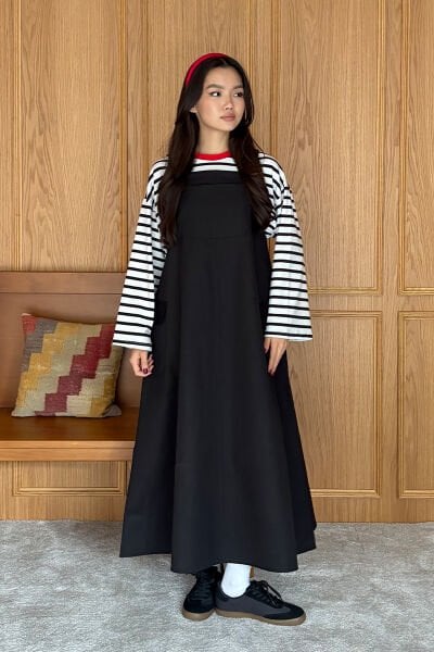 Siyah Keten Etekli Salopet