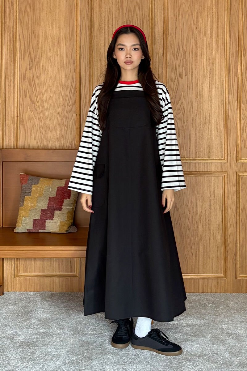 Siyah Keten Etekli Salopet