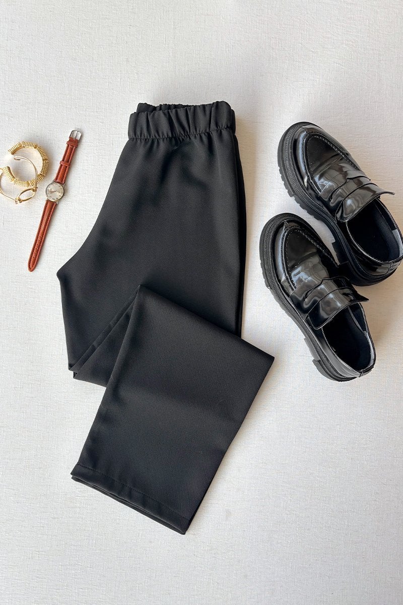 Siyah Krep Boru Paça Pantolon