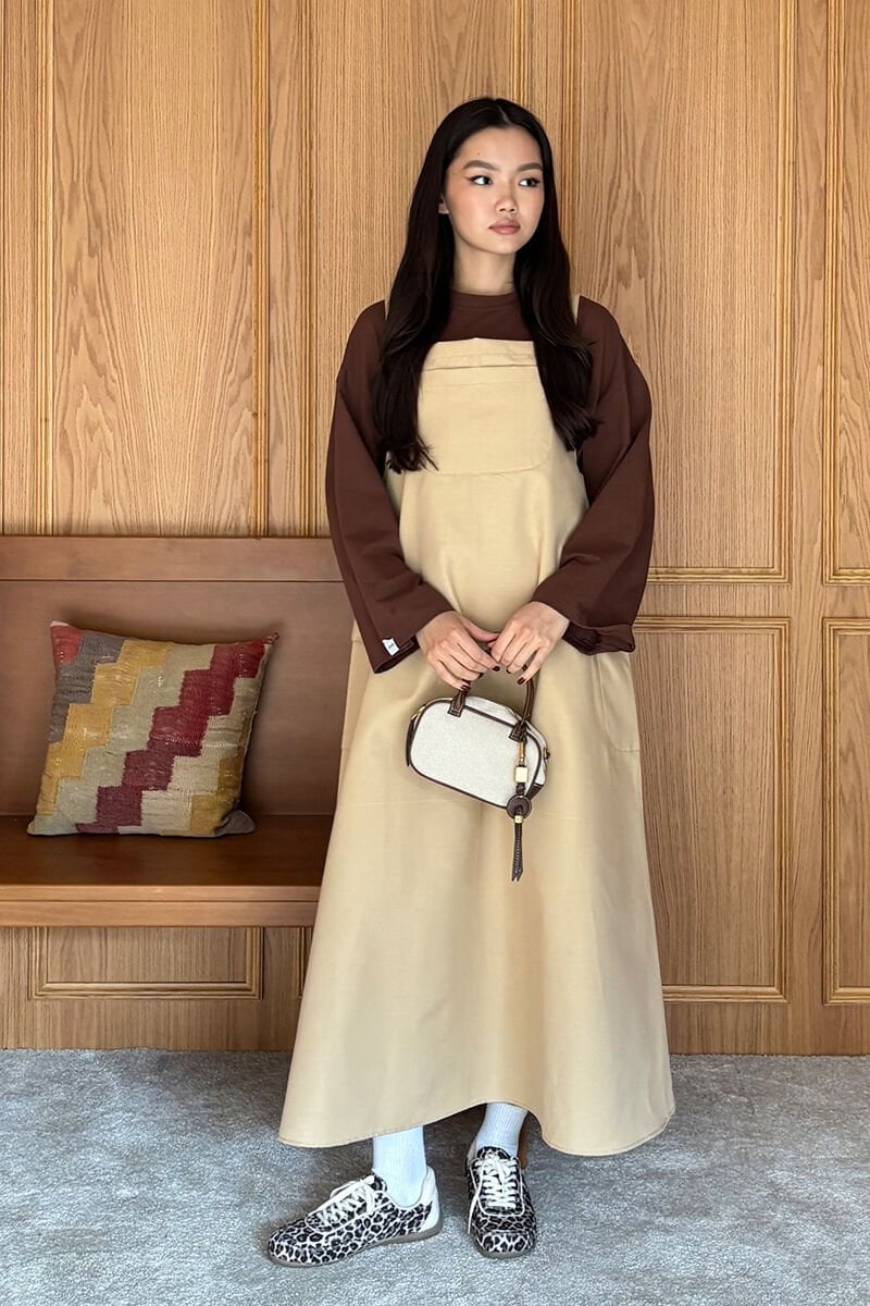 Sütlü Kahve Keten Etekli Salopet