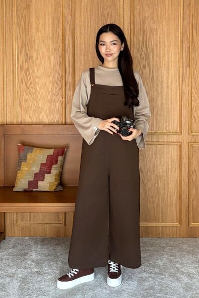 Çikolata Keten Salopet Tulum