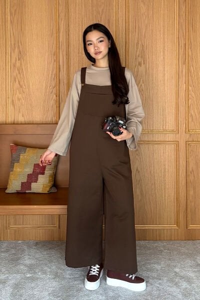 Acı Kahve Keten Salopet Tulum