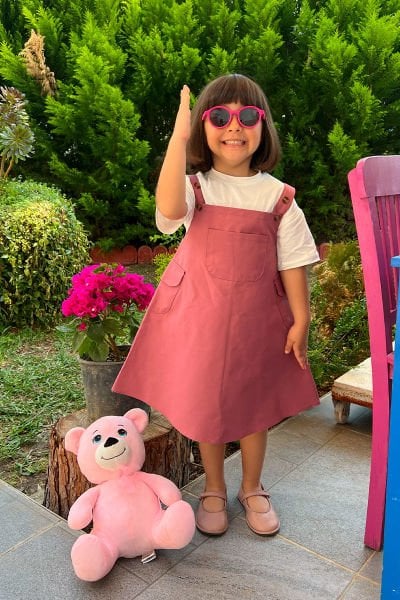 Gül Kurusu Duck Keten Çocuk Etekli Salopet