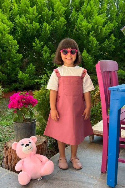 Gül Kurusu Duck Keten Çocuk Etekli Salopet