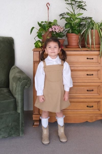 Çocuk Sütlü Kahve Duck Keten Etekli Salopet