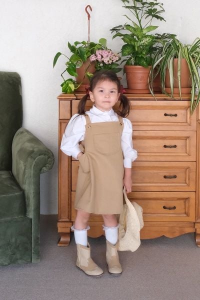 Çocuk Sütlü Kahve Duck Keten Etekli Salopet