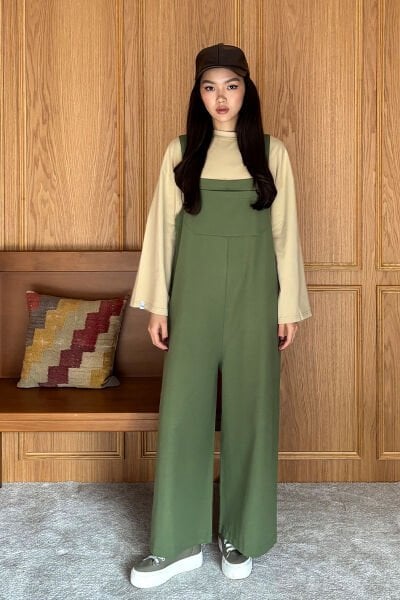 Haki Keten Salopet Tulum