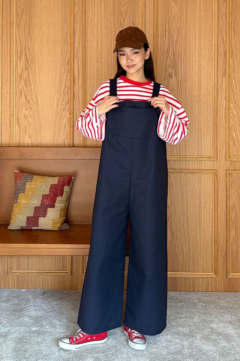 Lacivert Keten Salopet Tulum