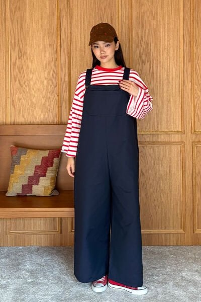 Lacivert Keten Salopet Tulum